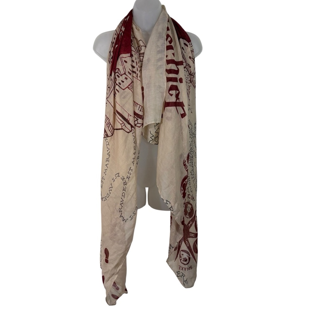 Bioworld Harry Potter Mischef Managed Cream Red Map Pattern Scarf Wrap Spells